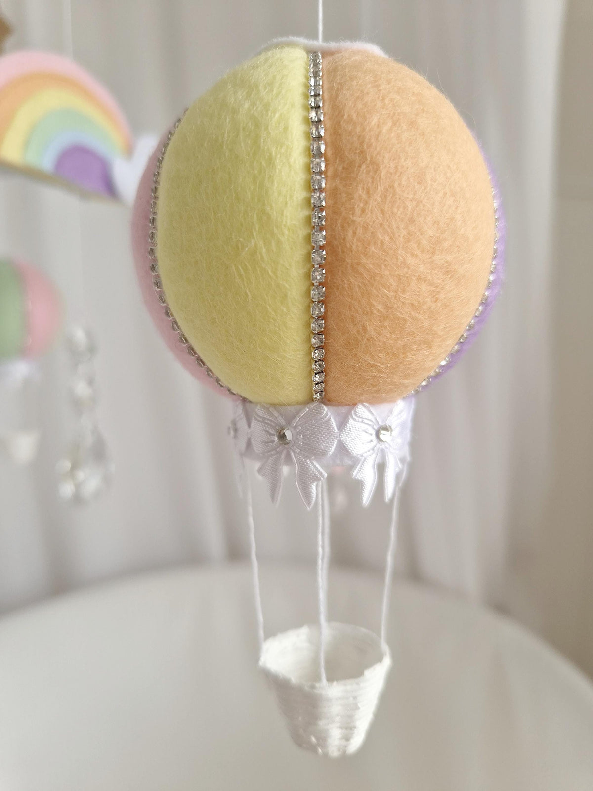 Rainbow Hot Air Balloon Baby Mobile, Pastel Nursery Décor, Baby Shower Gift