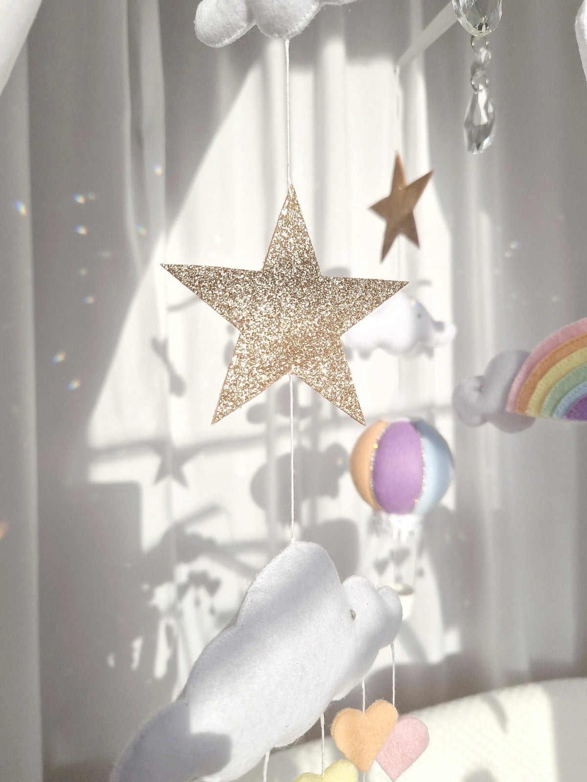Rainbow Hot Air Balloon Baby Mobile, Pastel Nursery Décor, Baby Shower Gift