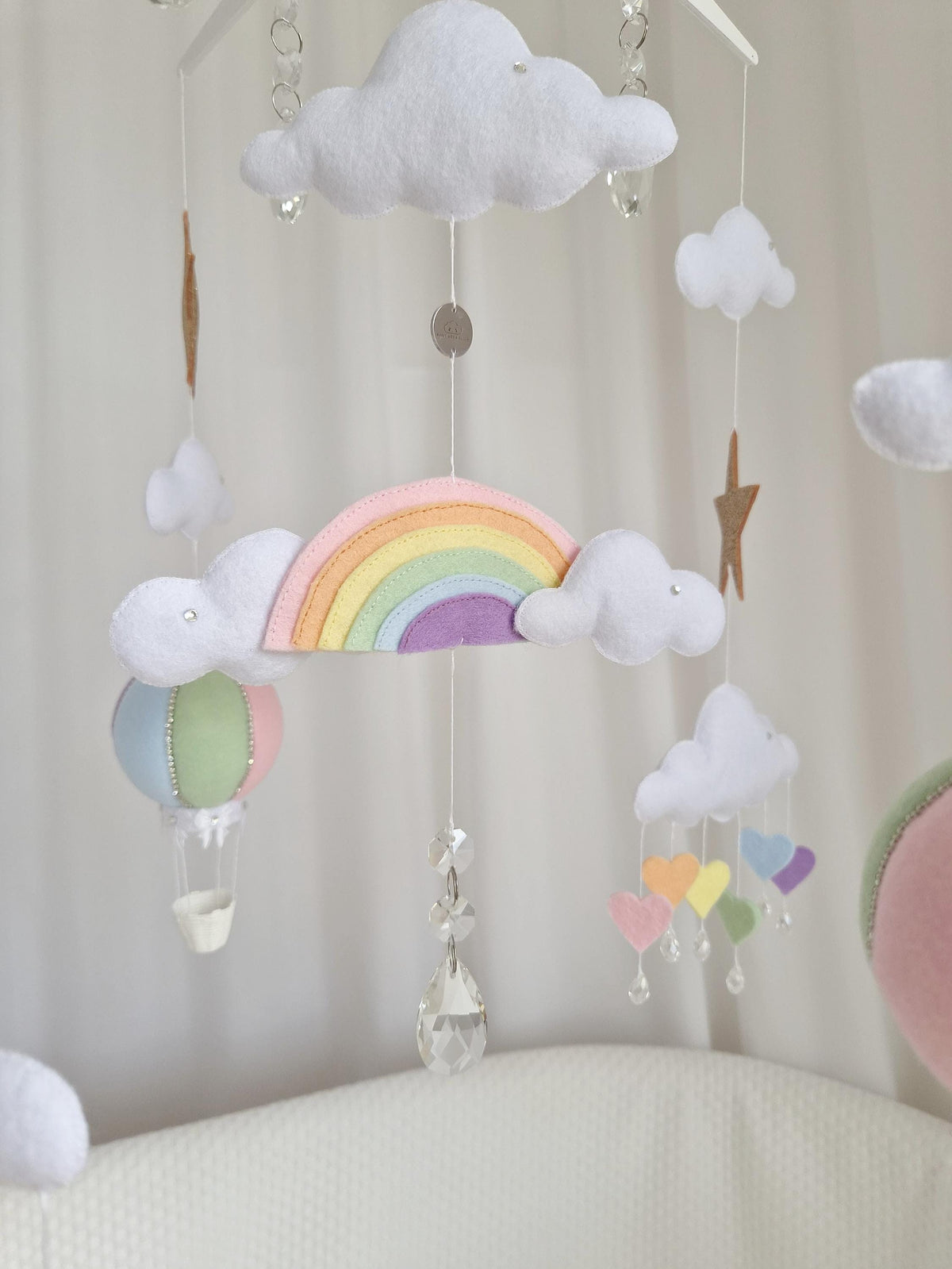 Rainbow Hot Air Balloon Baby Mobile, Pastel Nursery Décor, Baby Shower Gift