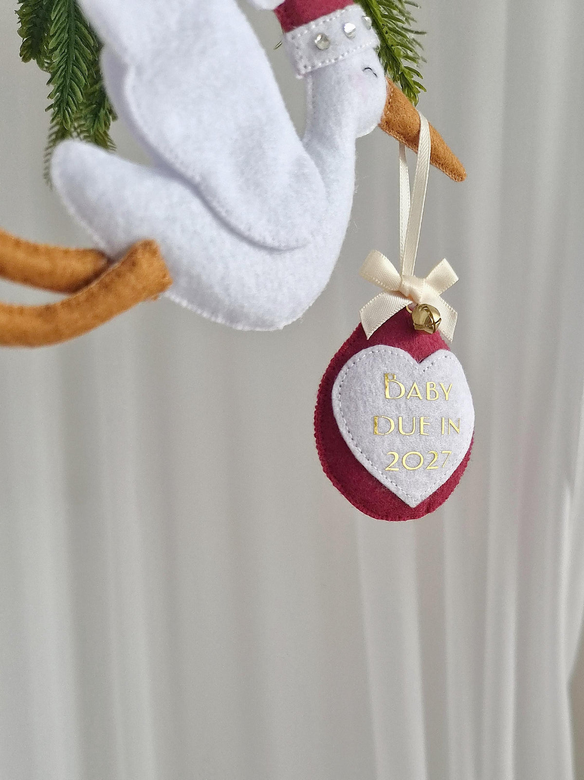 Personalised Christmas Pregnancy Announcement Stork, Baby Due 2027 Ornament, New Baby Reveal