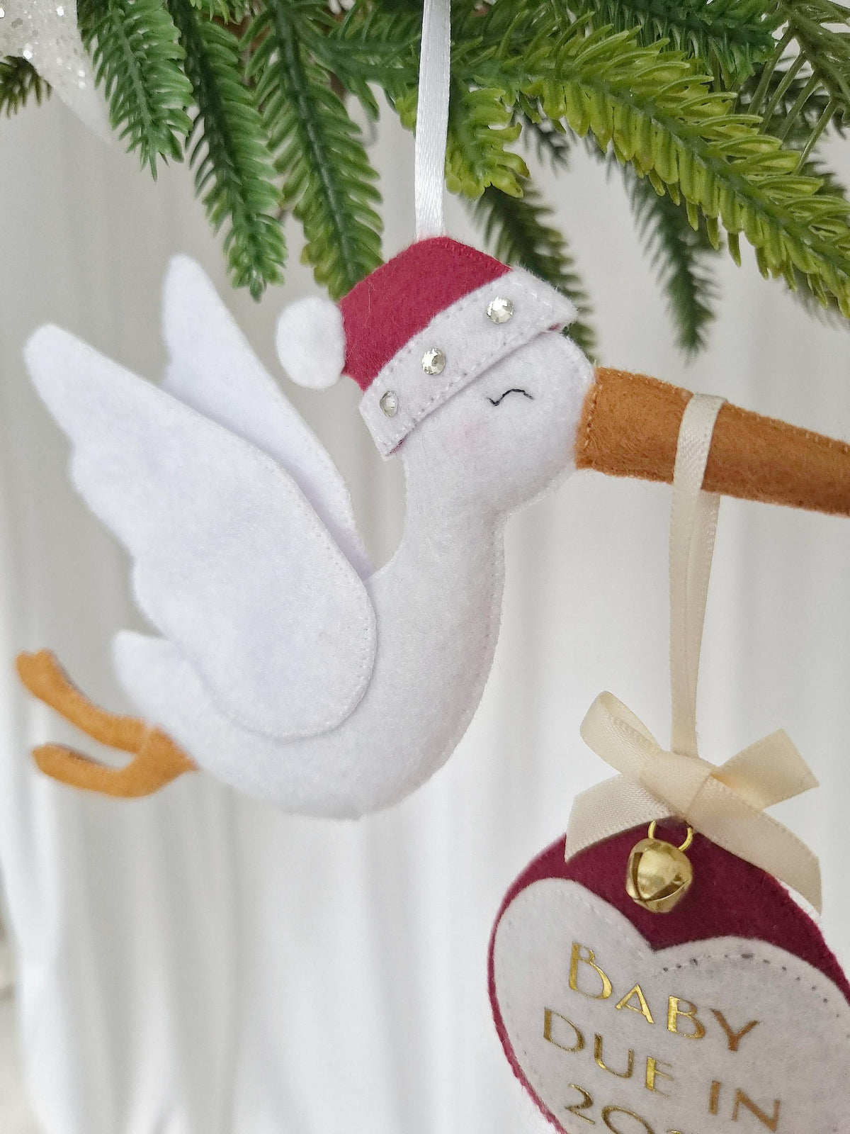 Personalised Christmas Pregnancy Announcement Stork, Baby Due 2027 Ornament, New Baby Reveal