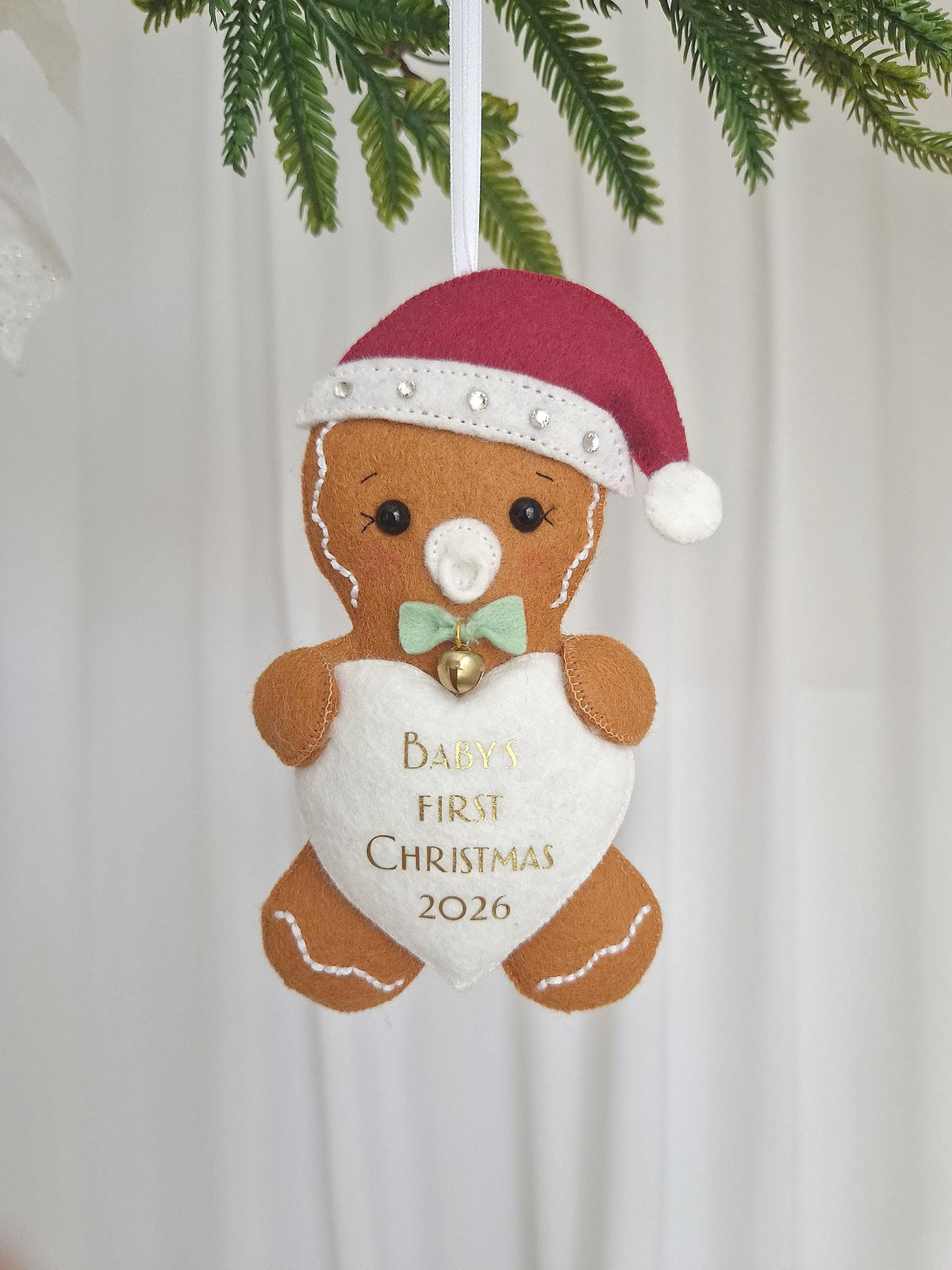 Personalised Gingerbread Christmas Ornament, Baby’s First Christmas 2026 Keepsake, Pregnancy Announcement