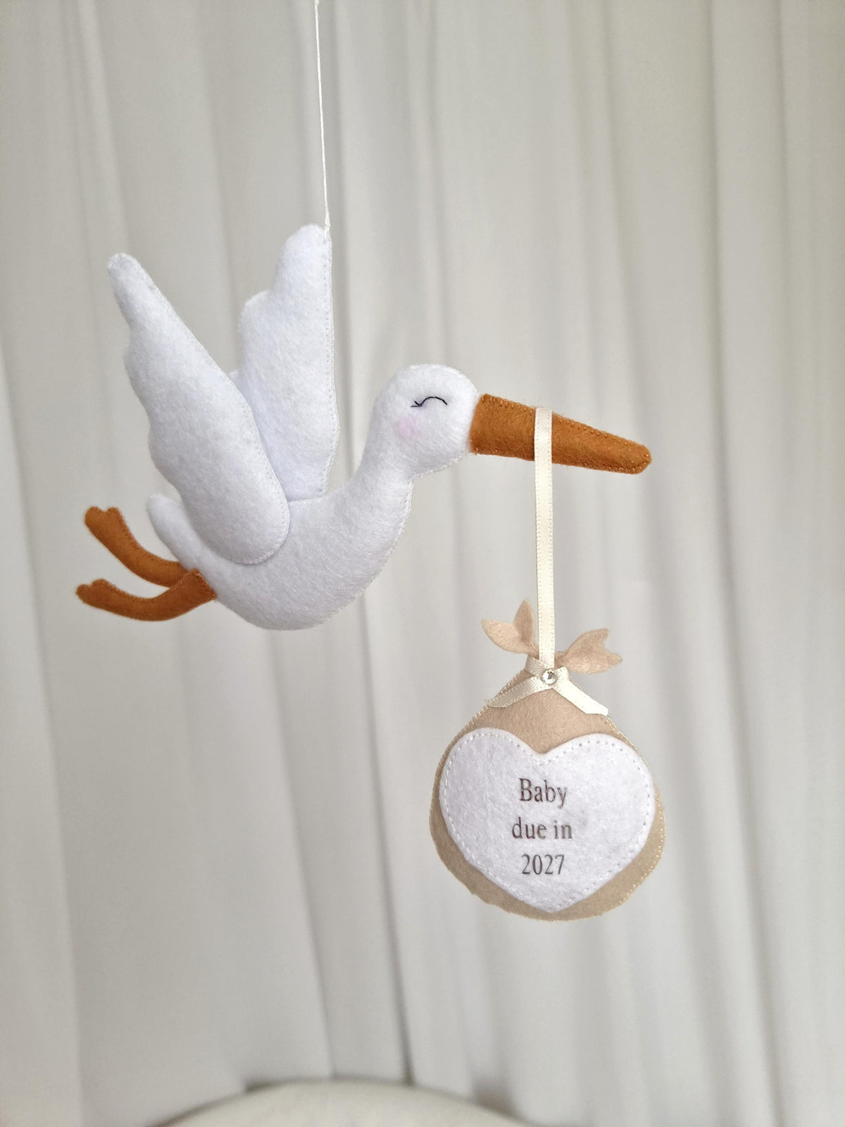 Personalised Stork Pregnancy Announcement, Felt Baby Reveal Ornament, Grandparents Gift