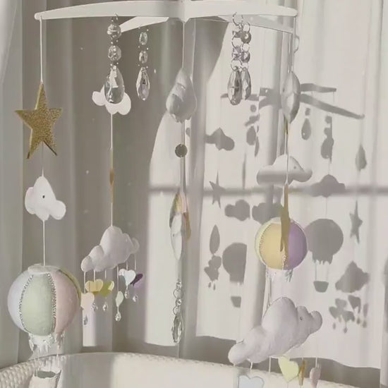Rainbow Hot Air Balloon Baby Mobile, Pastel Nursery Décor, Baby Shower Gift