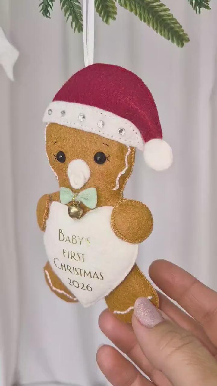 Personalised Gingerbread Christmas Ornament, Baby’s First Christmas 2026 Keepsake, Pregnancy Announcement