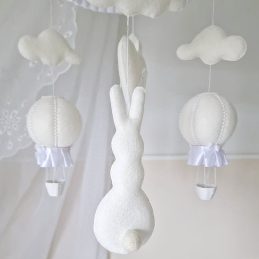 Off White Hop Hop and Away-Bunny & Balloon Mobile