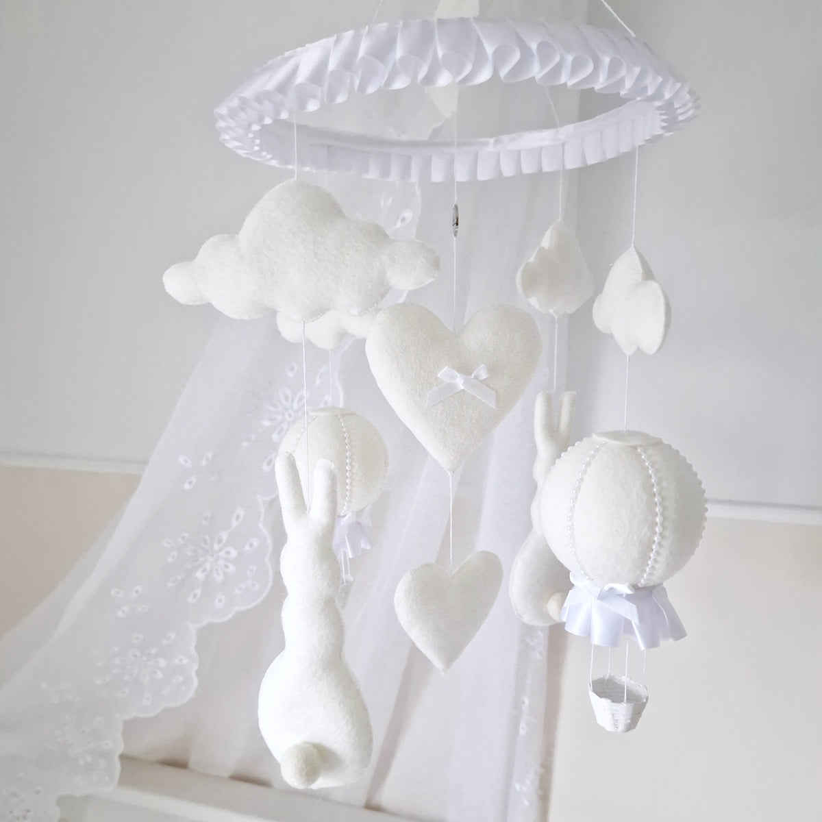 Off White Hop Hop and Away-Bunny & Balloon Mobile