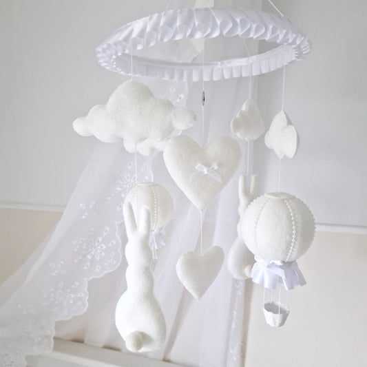 Off White Hop Hop and Away-Bunny & Balloon Mobile