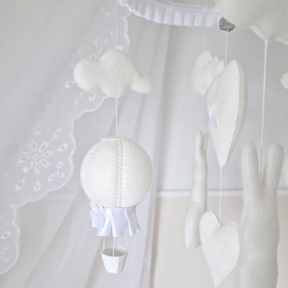 Off White Hop Hop and Away-Bunny & Balloon Mobile