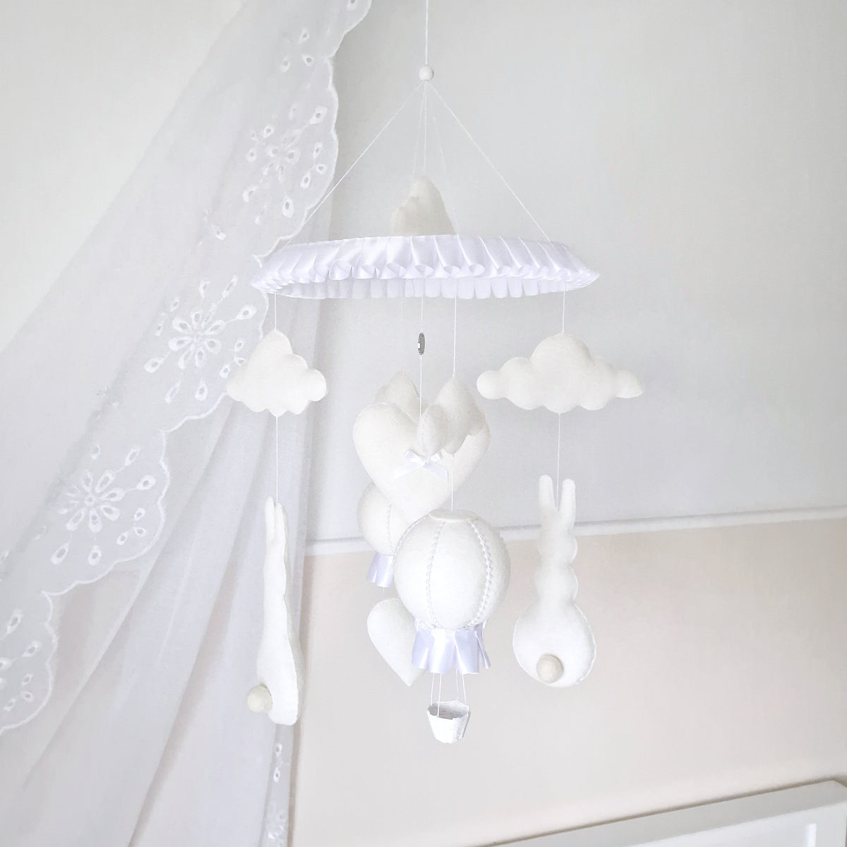 Off White Hop Hop and Away-Bunny & Balloon Mobile