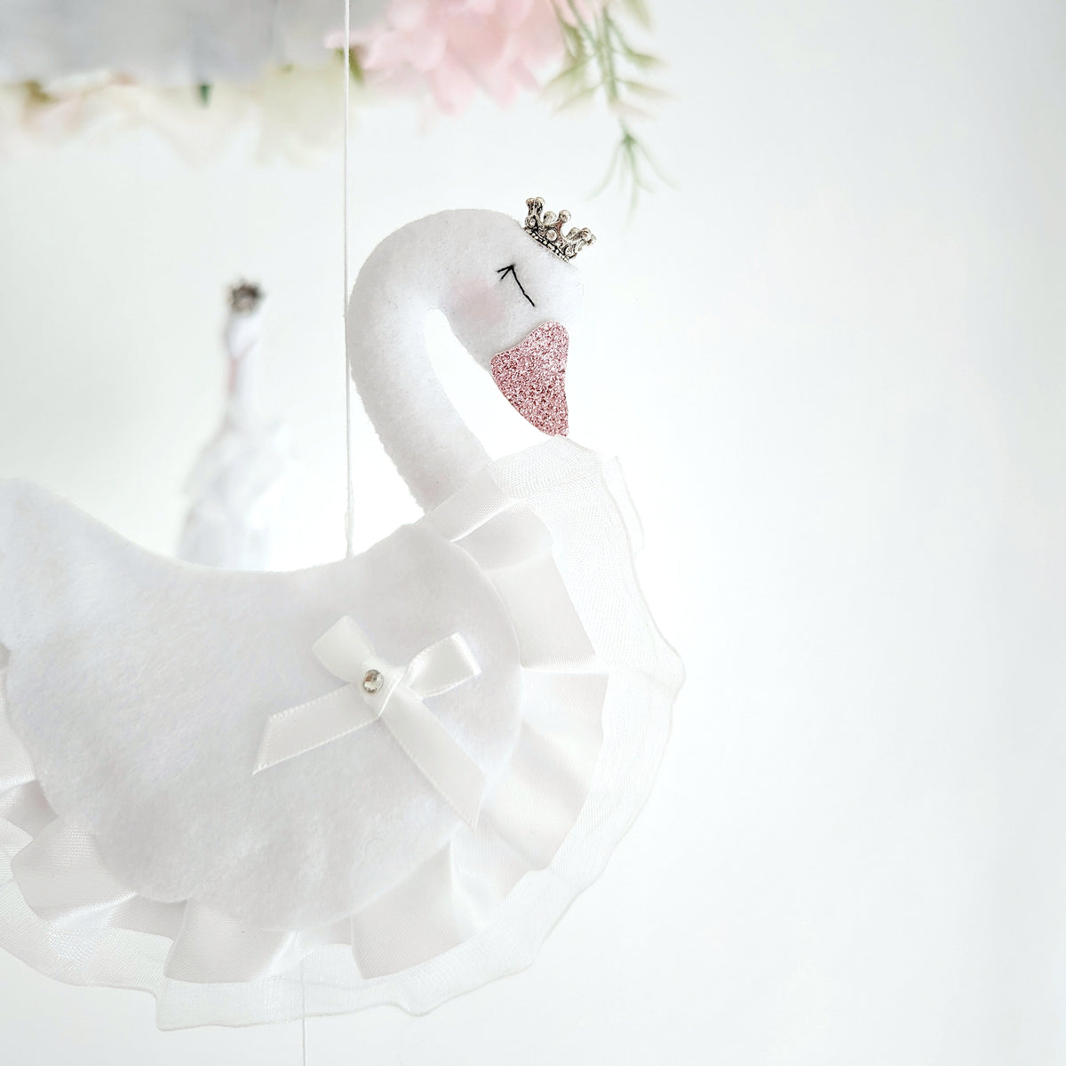 Swan Ballet in the Clouds - Luxury Baby Mobile with Blush Balloon and Floral Crown